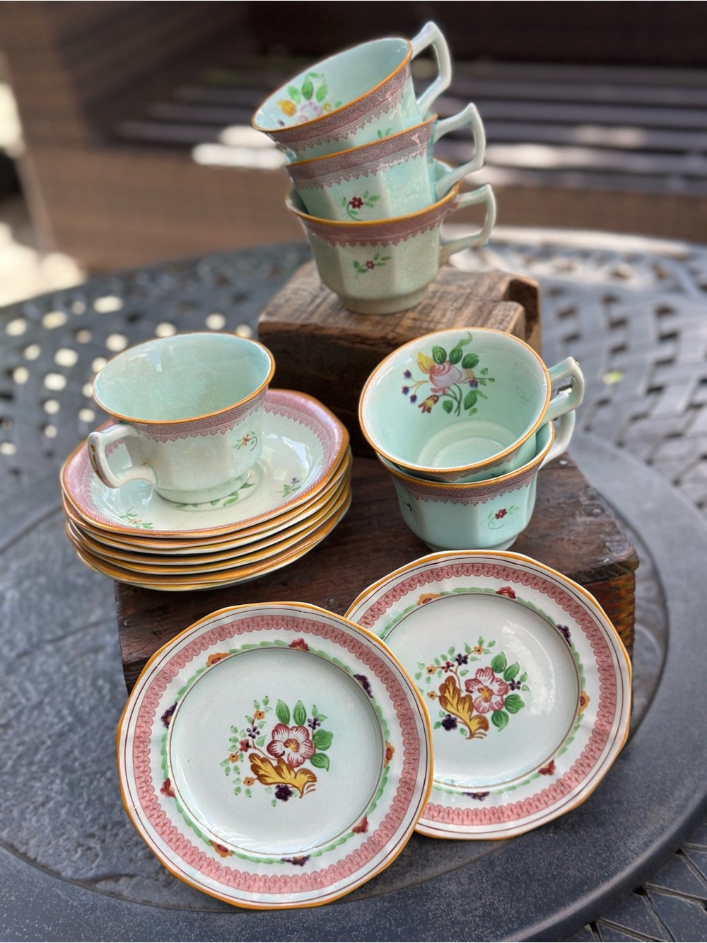 Adams Calyx Ware 2087 Hand Painted Cups Saucers Plates 15 Piece Set